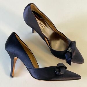 BADGLEY MISCHKA  Satin Heels With Crystal Embellishment Navy Blue Size 9